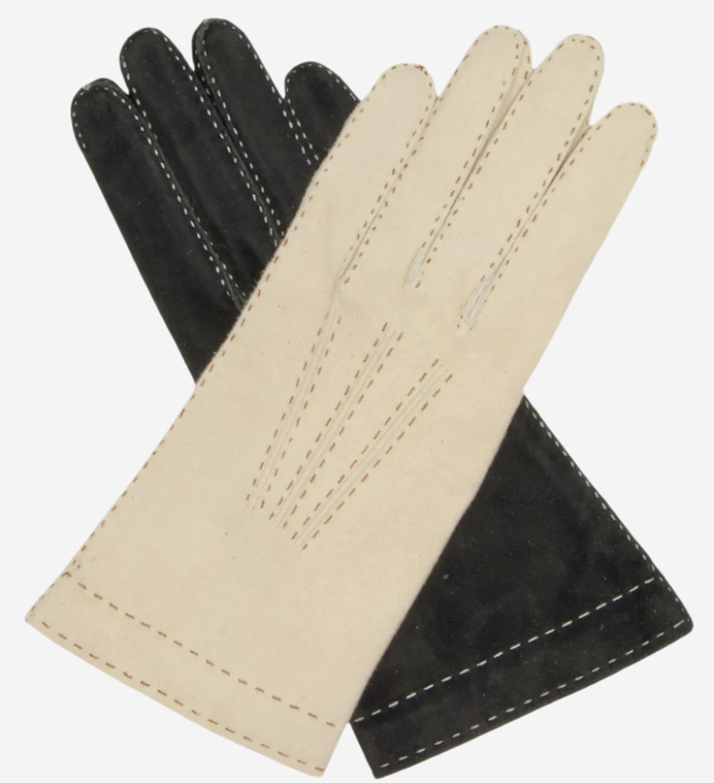 CS4104 (black) - Women's Italian Silk Lined Handsewn Leather Gloves with Contrast Stitching