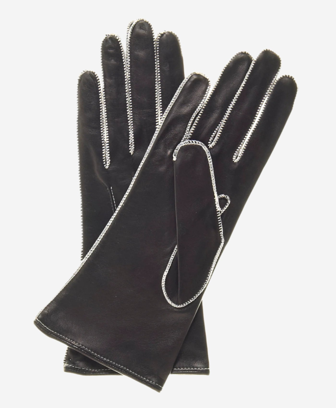 CS4175 (black/white) - Women's Italian Silk Lined Leather Gloves with Contrast Decorative Stitching