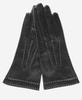 CS4204 (black) - Women's Italian Silk Lined Leather Gloves with Contrast Decorative Stitching