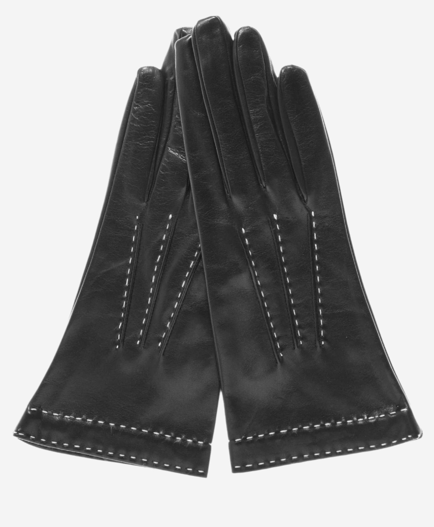 CS4204 (black) - Women's Italian Silk Lined Leather Gloves with Contrast Decorative Stitching