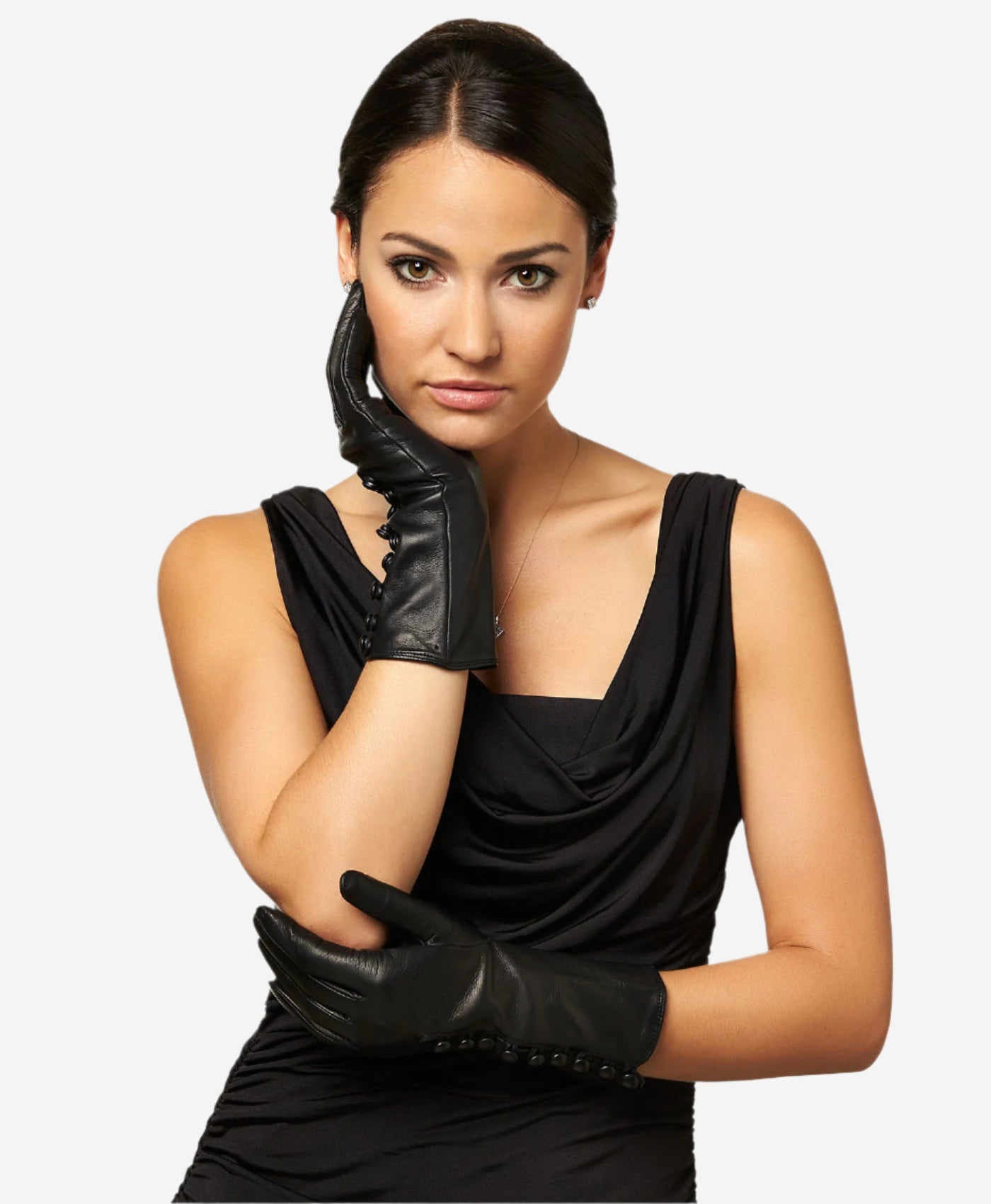 CS4255 (black) - Italian Silk Lined Gloves with 4-Button Length