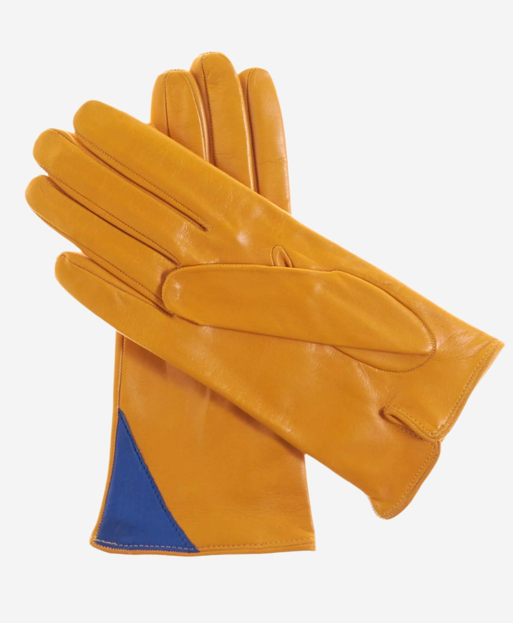 CS4414 (yellow/blue) - Women's Italian Color Blocking Silk Lined Leather Gloves