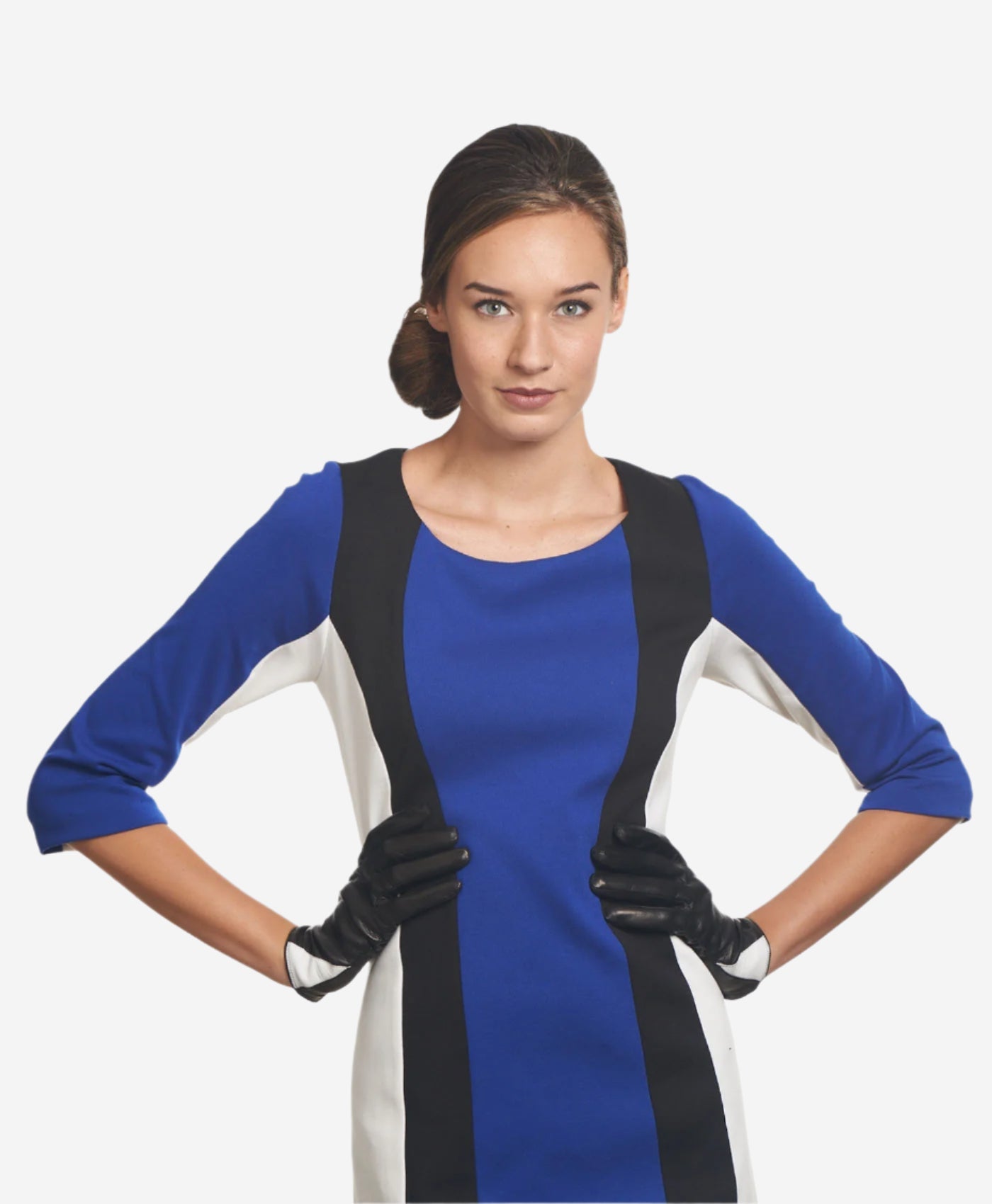 CS4414 (black/white) - Women's Italian Color Blocking Silk Lined Leather Gloves