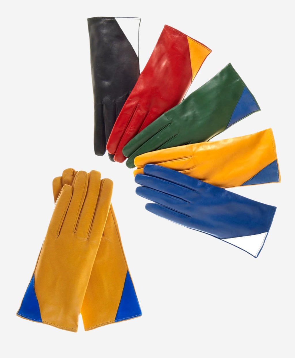 CS4414 (blue/cream) - Women's Italian Color Blocking Silk Lined Leather Gloves