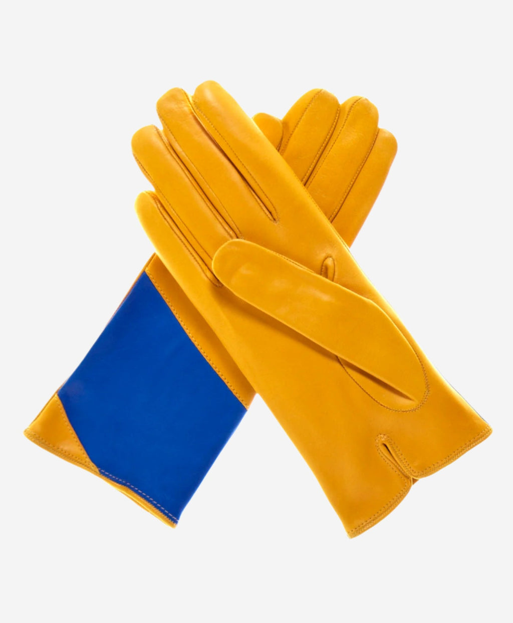 CS4416 (yellow/blue) - Women's Italian Color Block Silk Lined Leather Gloves