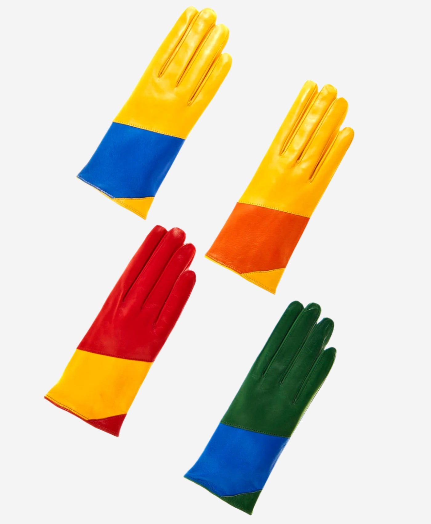 CS4416 (red/yellow) - Women's Italian Color Block Silk Lined Leather Gloves