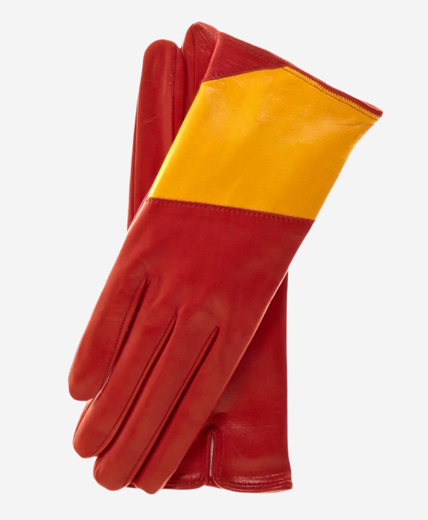 CS4416 (red/yellow) - Women's Italian Color Block Silk Lined Leather Gloves