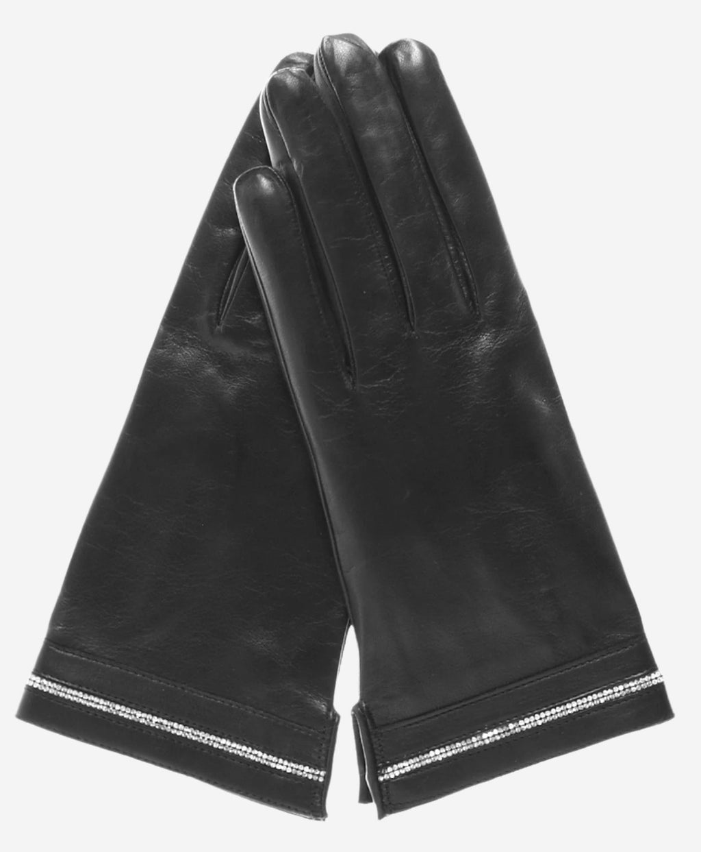 CS4461 (black) - Women's Italian Silk Lined Leather Gloves  with Swarovski Crystal Trim