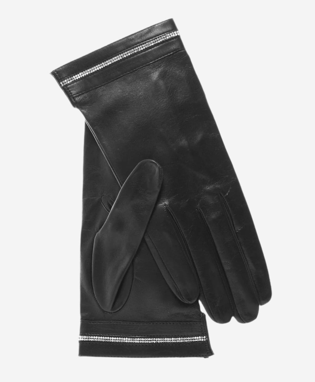 CS4461 (black) - Women's Italian Silk Lined Leather Gloves  with Swarovski Crystal Trim
