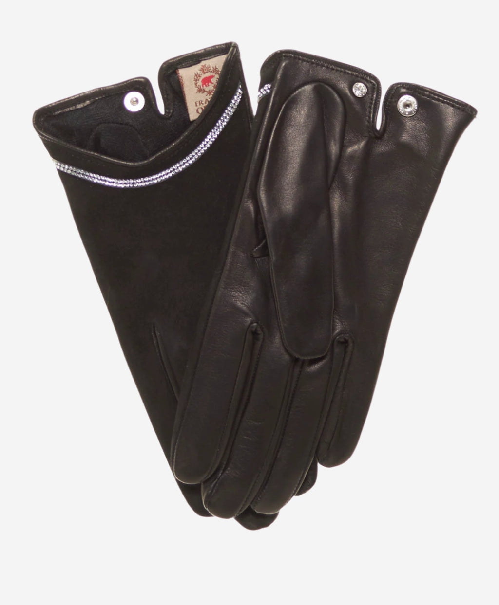 CS4622 (black) - Women's Italian Silk Lined Leather Gloves with Swarovski Crystal Trim
