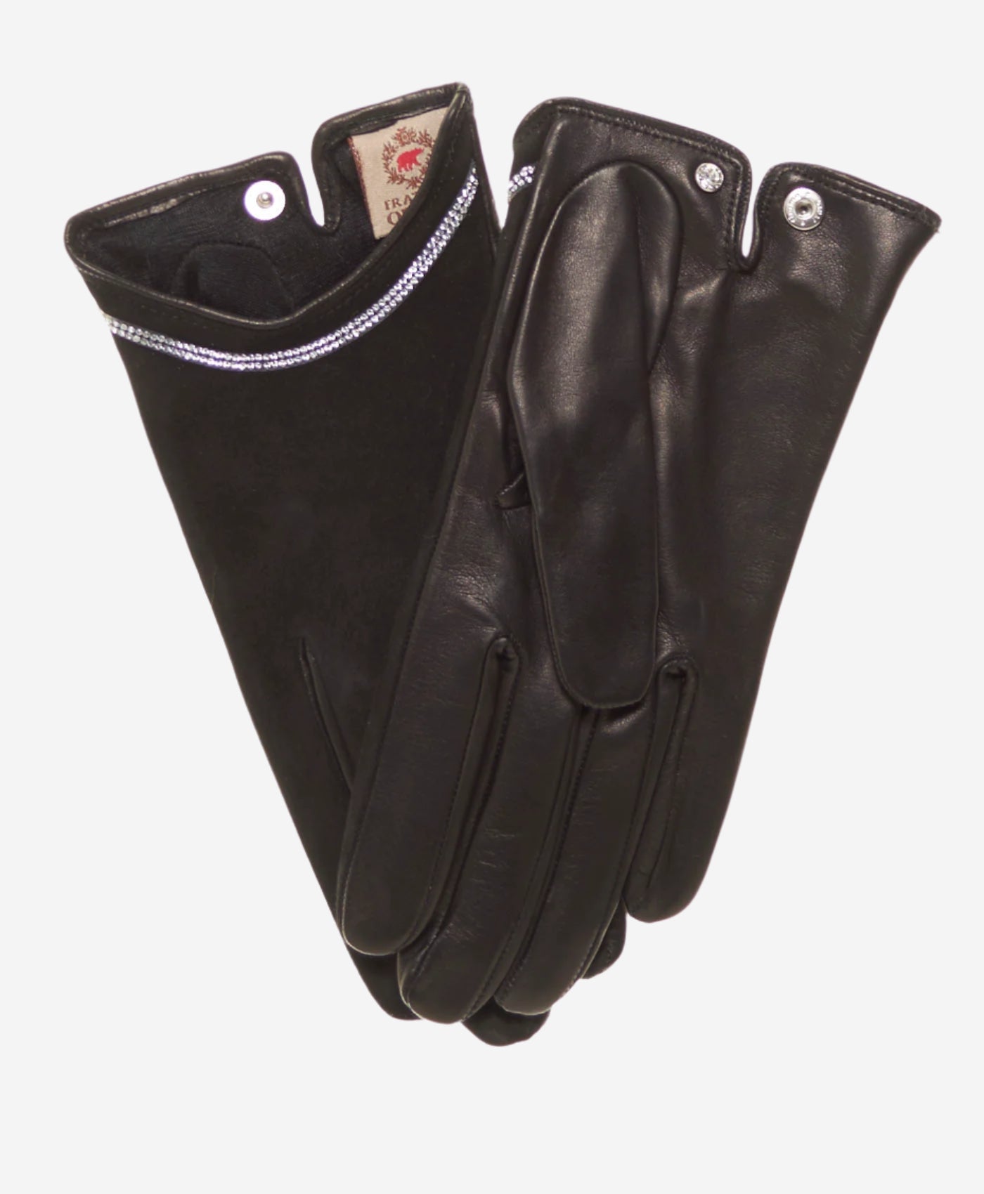 CS4622 (black) - Women's Italian Silk Lined Leather Gloves with Swarovski Crystal Trim