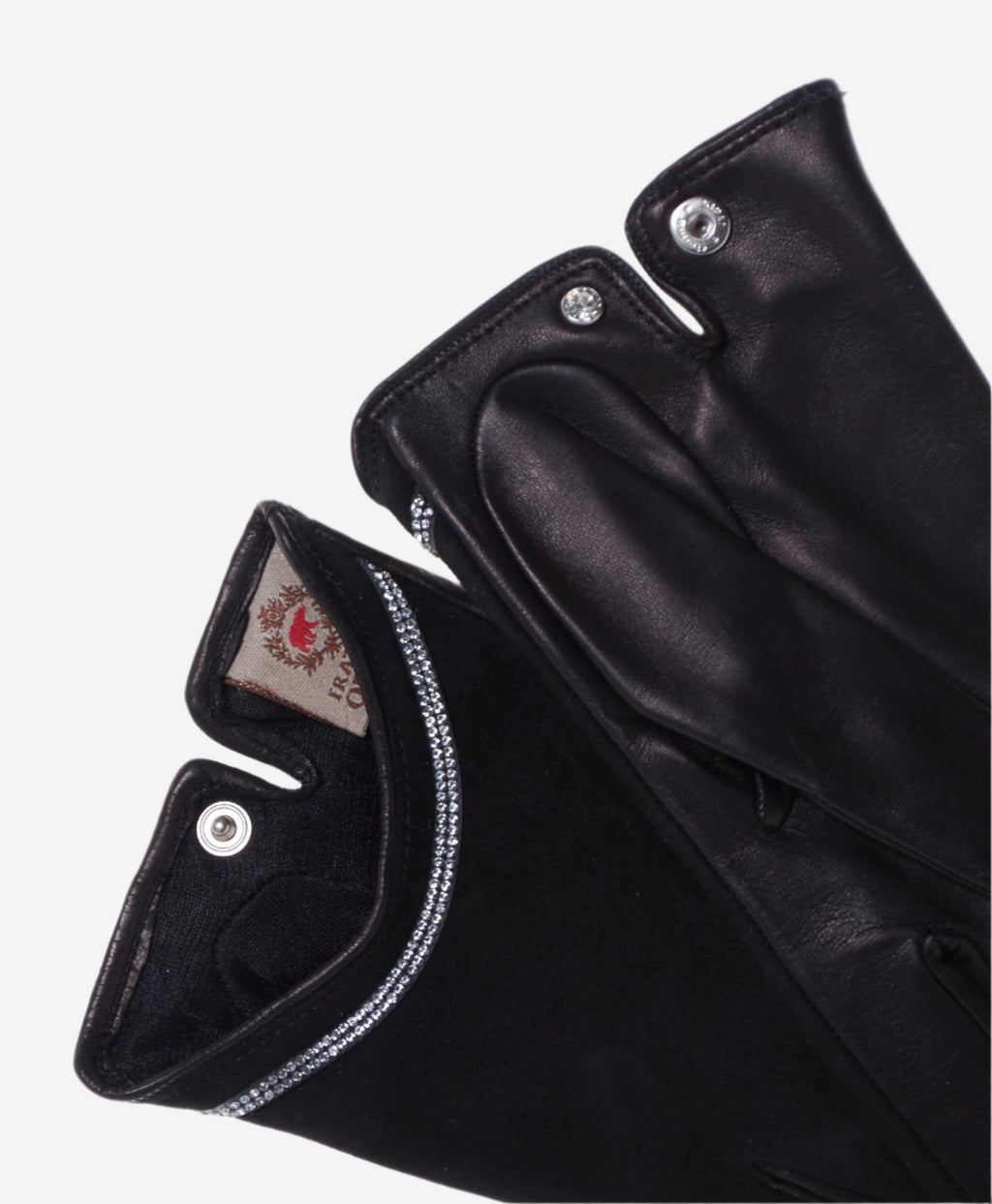 CS4622 (black) - Women's Italian Silk Lined Leather Gloves with Swarovski Crystal Trim