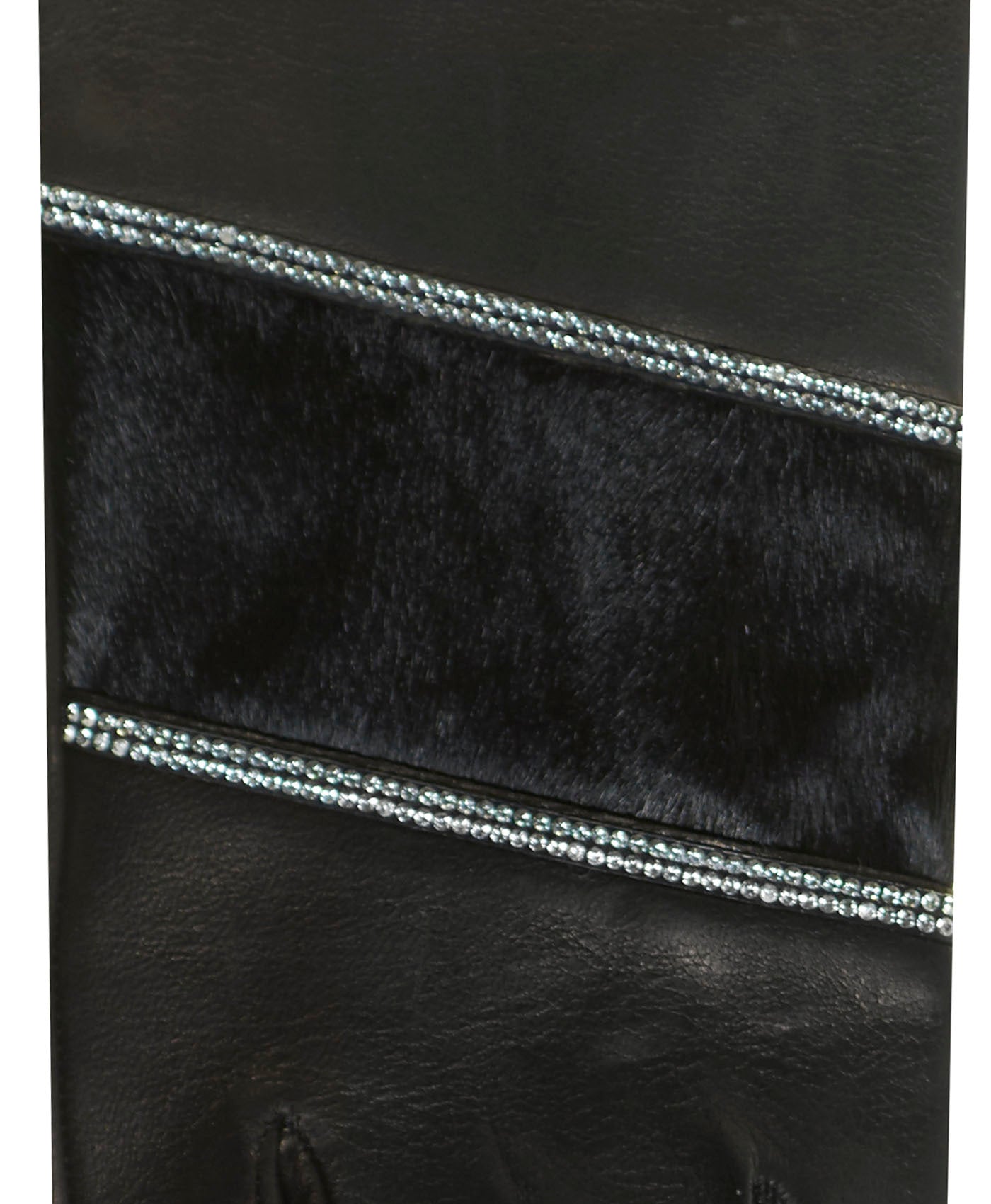 CS4628 (black) - Women's Italian Leather Gloves with Italian Silk lining and Swarovski Crystal Trim