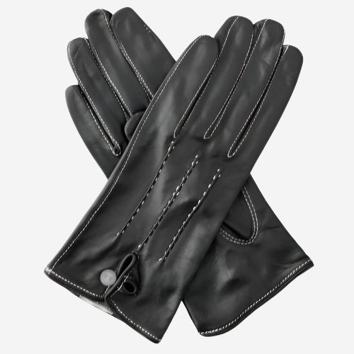 CS4801 (black) - Women's Italian Silk Lined Leather Gloves with Stitched Accents