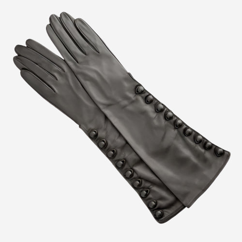 CS4820W8 (black) - Women's Italian silk lined elbow length lambskin leather gloves with buttons