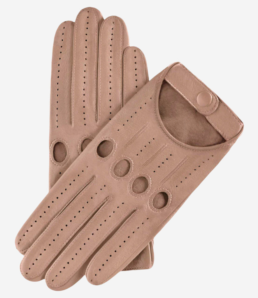Alessa (beige) - Classic Italian lambskin leather driving gloves