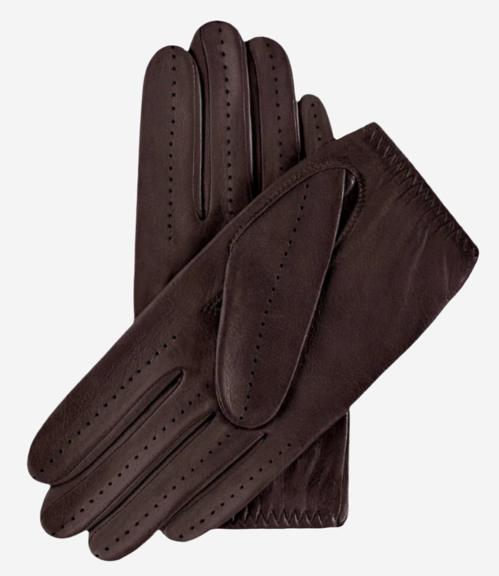 Alessa (darkbrown) - Classic Italian lambskin leather driving gloves