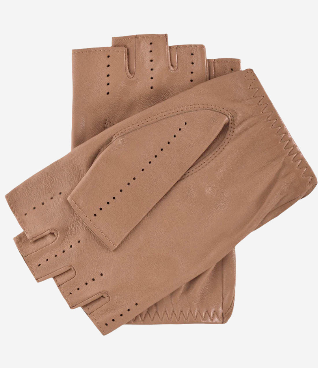 Rossana (beige) - Italian fingerless lambskin leather driving gloves