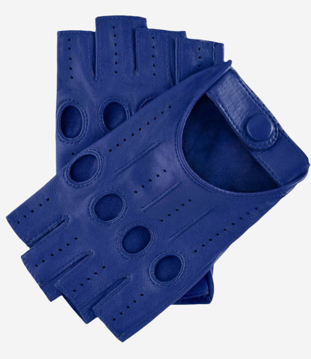Rossana (hblue) - Italian fingerless lambskin leather driving gloves