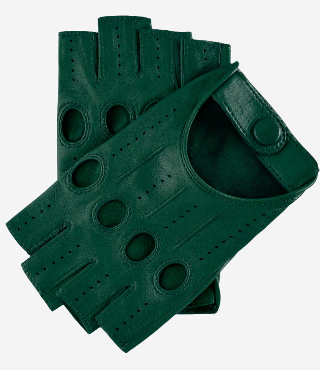 Rossana (hunter) - Italian fingerless lambskin leather driving gloves
