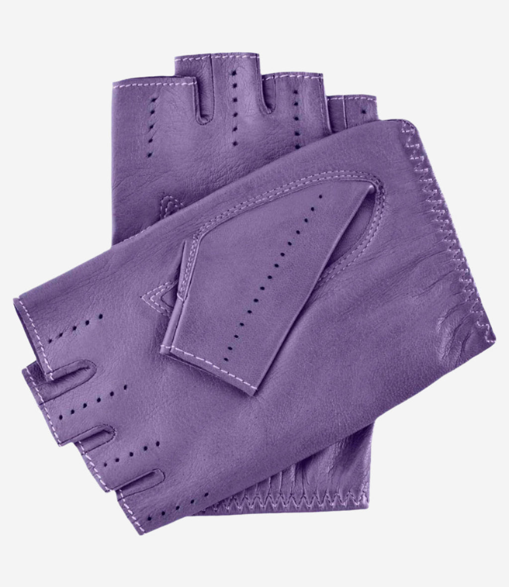 Rossana (lilac) - Italian fingerless lambskin leather driving gloves