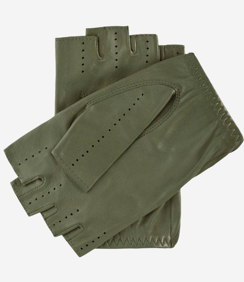Rossana (olive) - Italian fingerless lambskin leather driving gloves