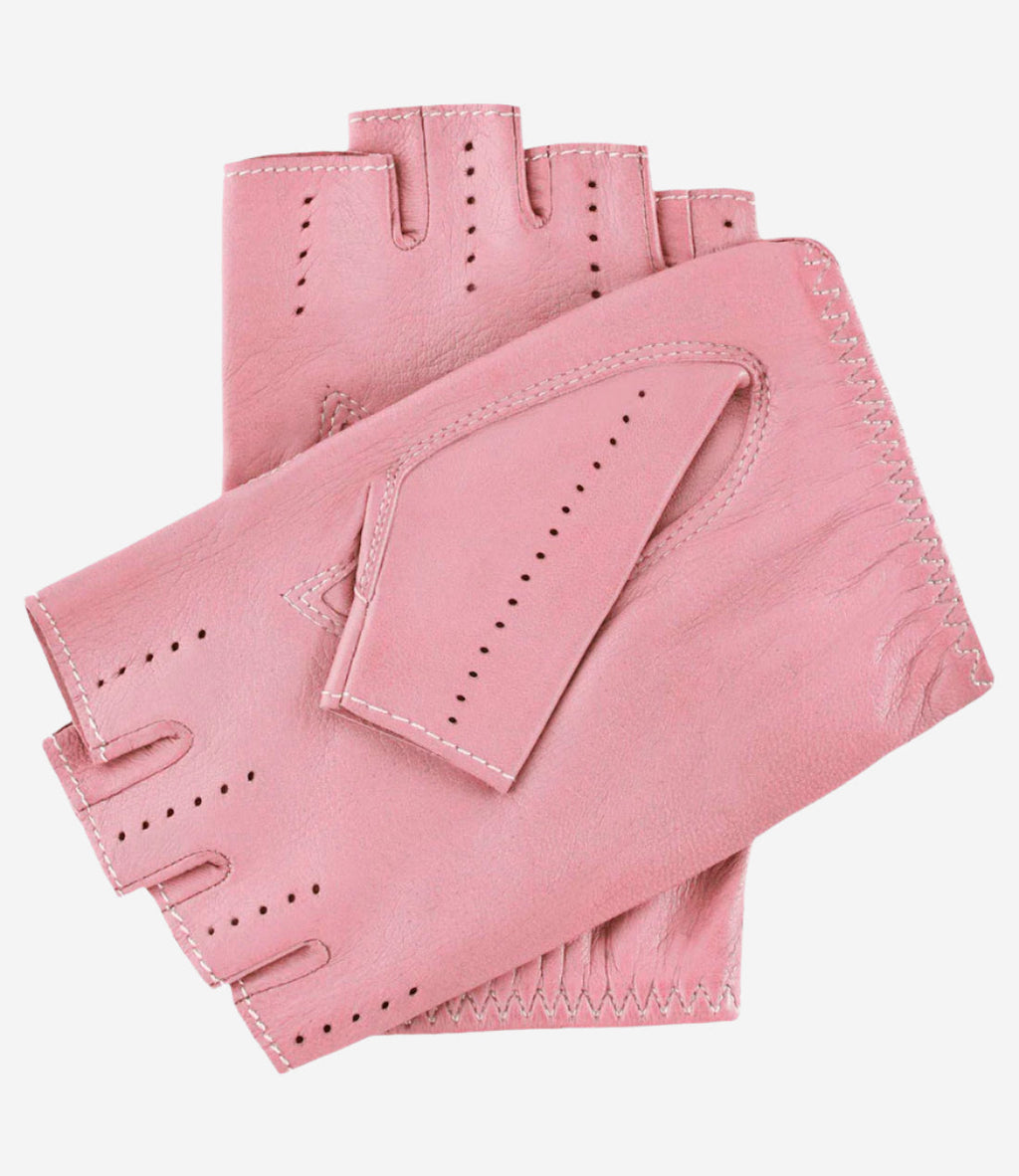 Rossana (pink) - Italian fingerless lambskin leather driving gloves