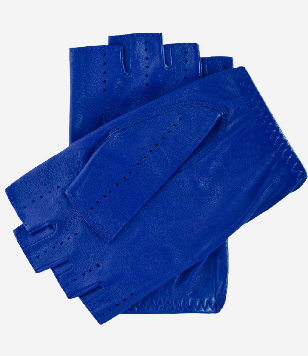 Rossana (rylblue) - Italian fingerless lambskin leather driving gloves