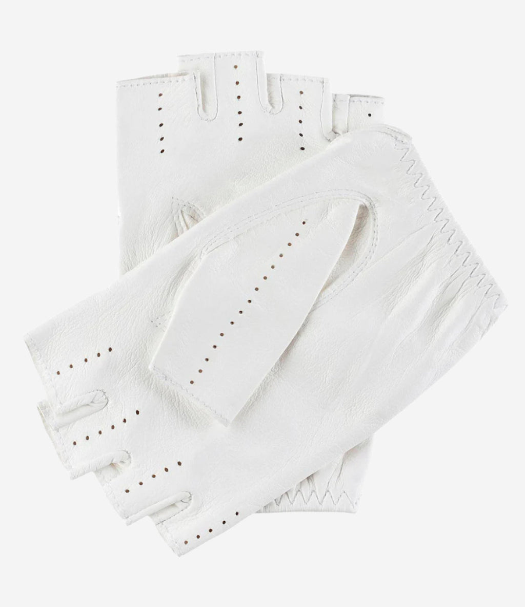 Rossana (white) - Italian fingerless lambskin leather driving gloves