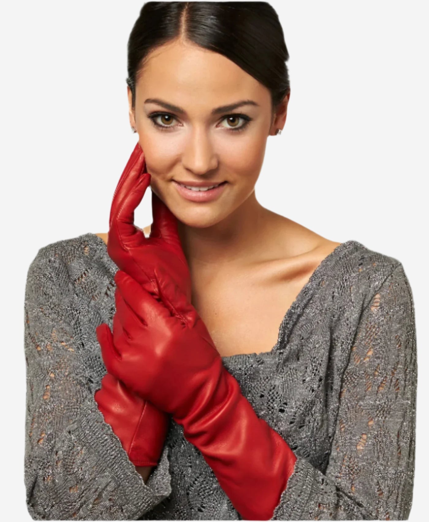 Leonora (red) - Italian cashmere lined 6-button length leather gloves