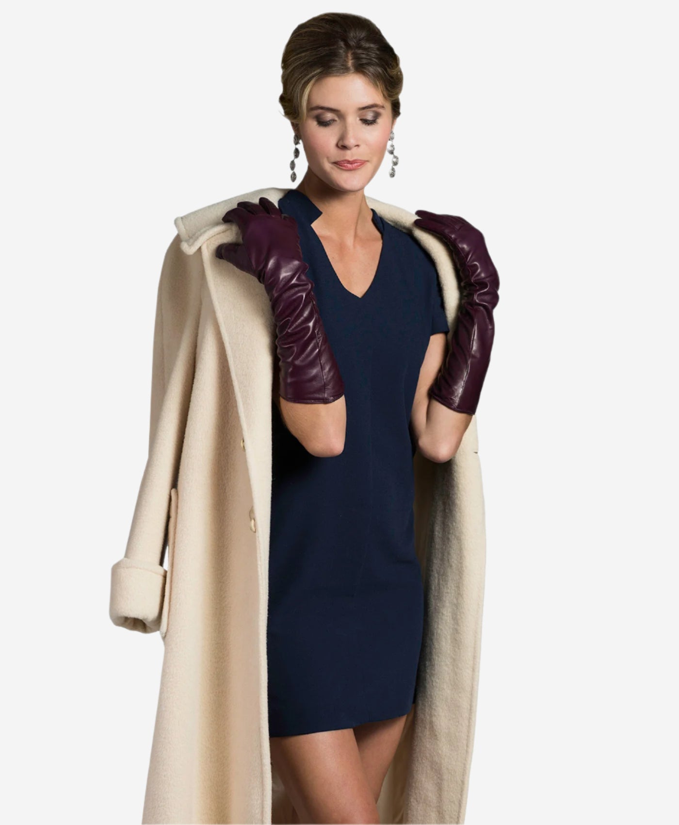 Leonora (black/grape) - Italian 8-button length cashmere lined leather gloves