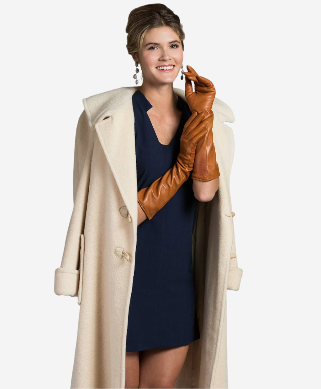 Leonora (cognac) - Italian 8-button length cashmere lined leather gloves