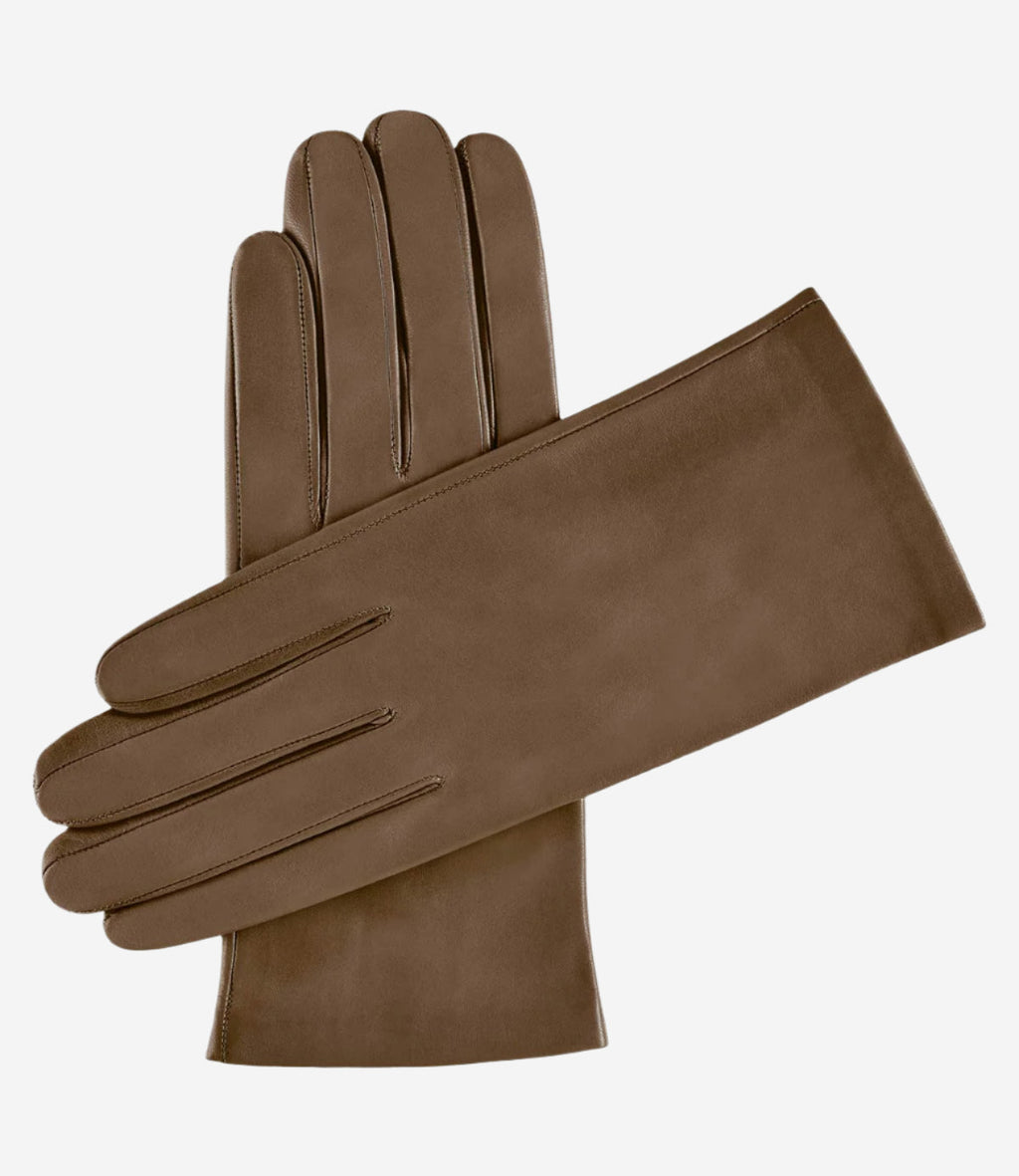 Sofia (medium brown) - Italian lambskin leather gloves with silk lining