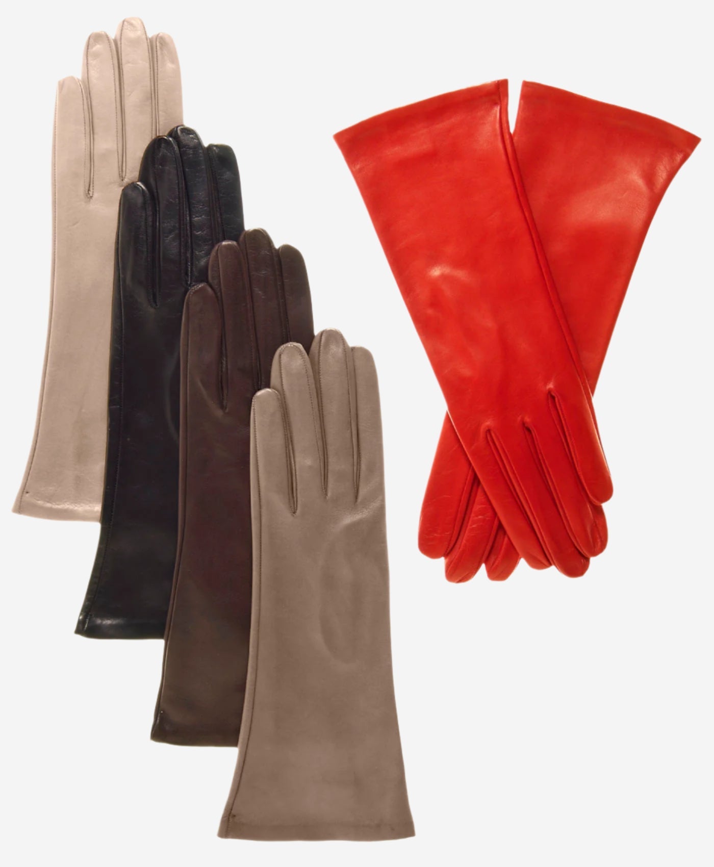 FS01W4 (black) - Italian 4-button length silk lined leather gloves