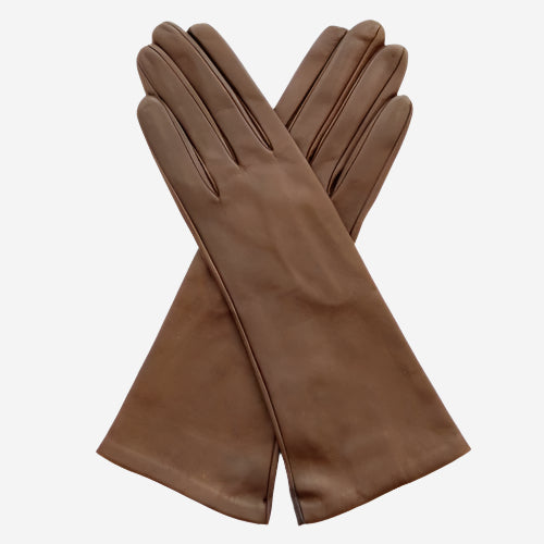 FS01W4 (brown) -Italian 4-button length silk lined leather gloves