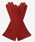 FS01W4 (deepred) - Italian 4-button length silk lined leather gloves