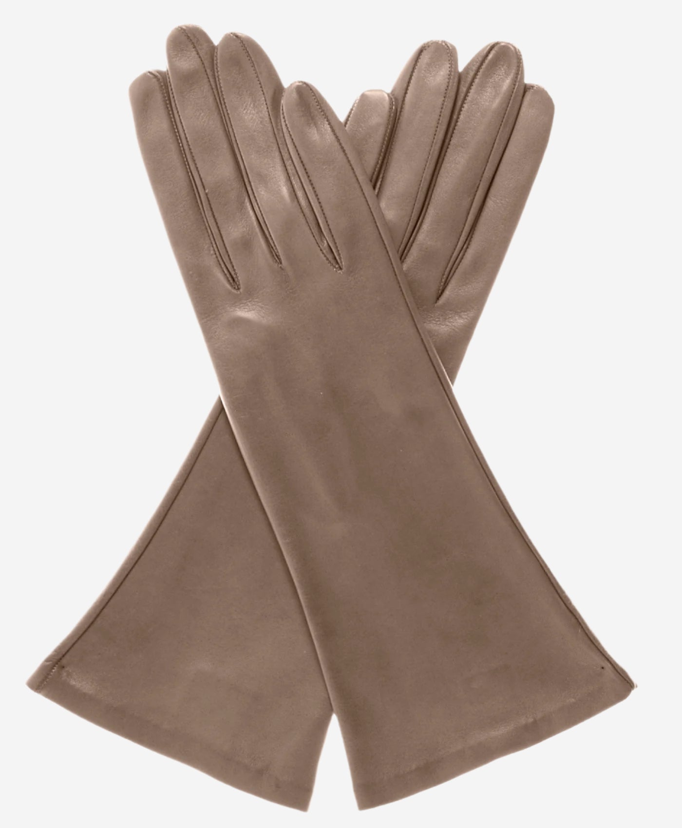 FS01W4 (taupe) - Italian 4-button length silk lined leather gloves