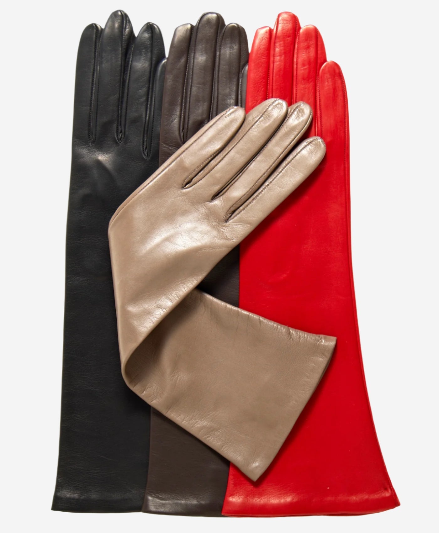 Elena (taupe) - Italian silk lined 6-button length leather opera gloves