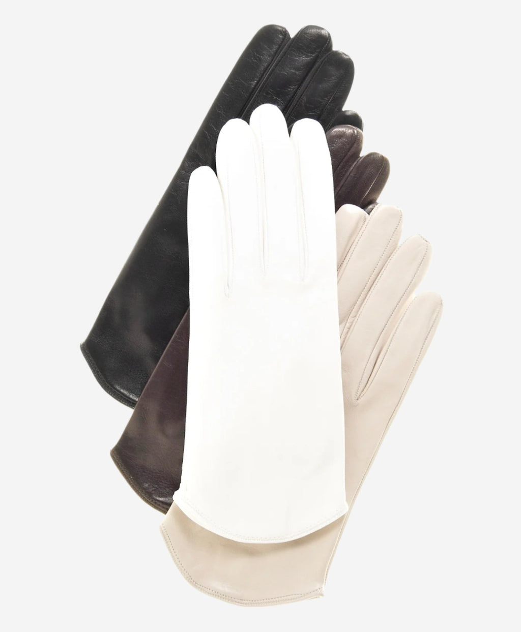 FS02 (white) - Women's Italian silk lined leather gloves with curved hem