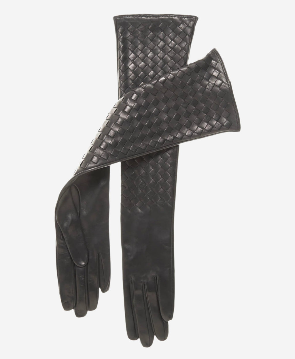 FS04W10 (black) - Italian long woven leather gloves 10-button length