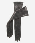FS04W10 (black) - Italian long woven leather gloves 10-button length