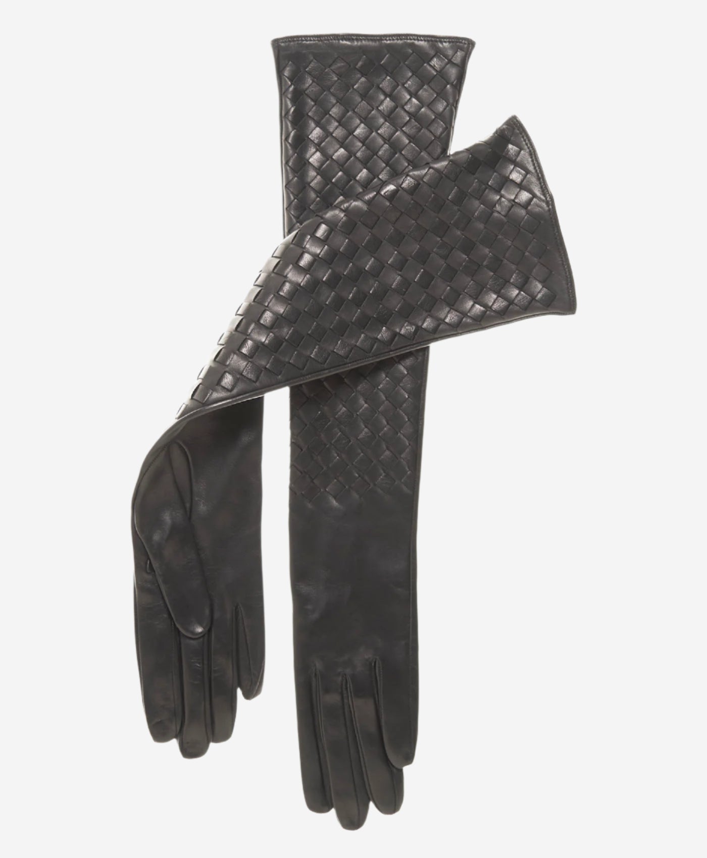 FS04W10 (black) - Italian long woven leather gloves 10-button length