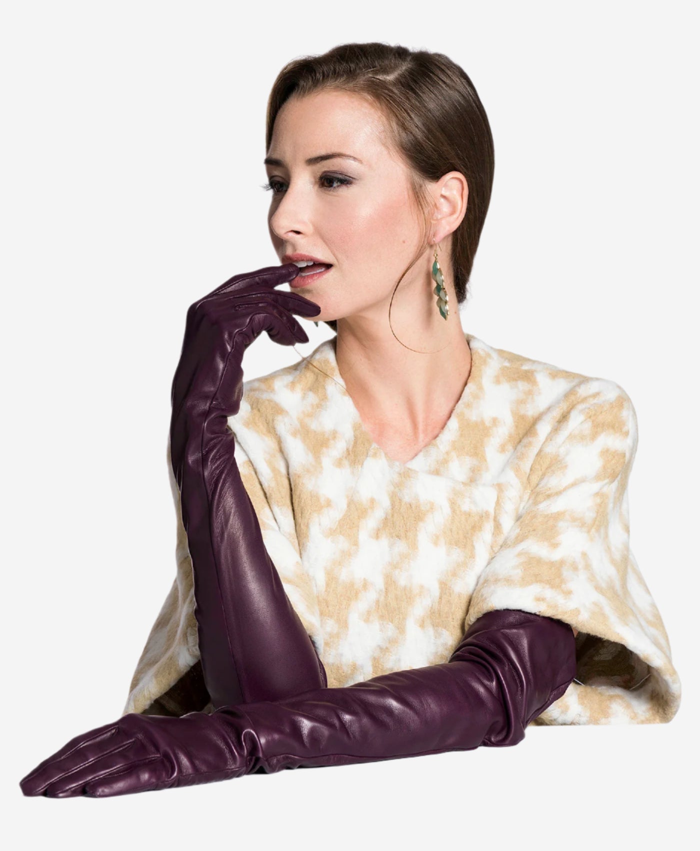 FS15W16 (black/grape) - Italian silk lined opera leather gloves 16-button length