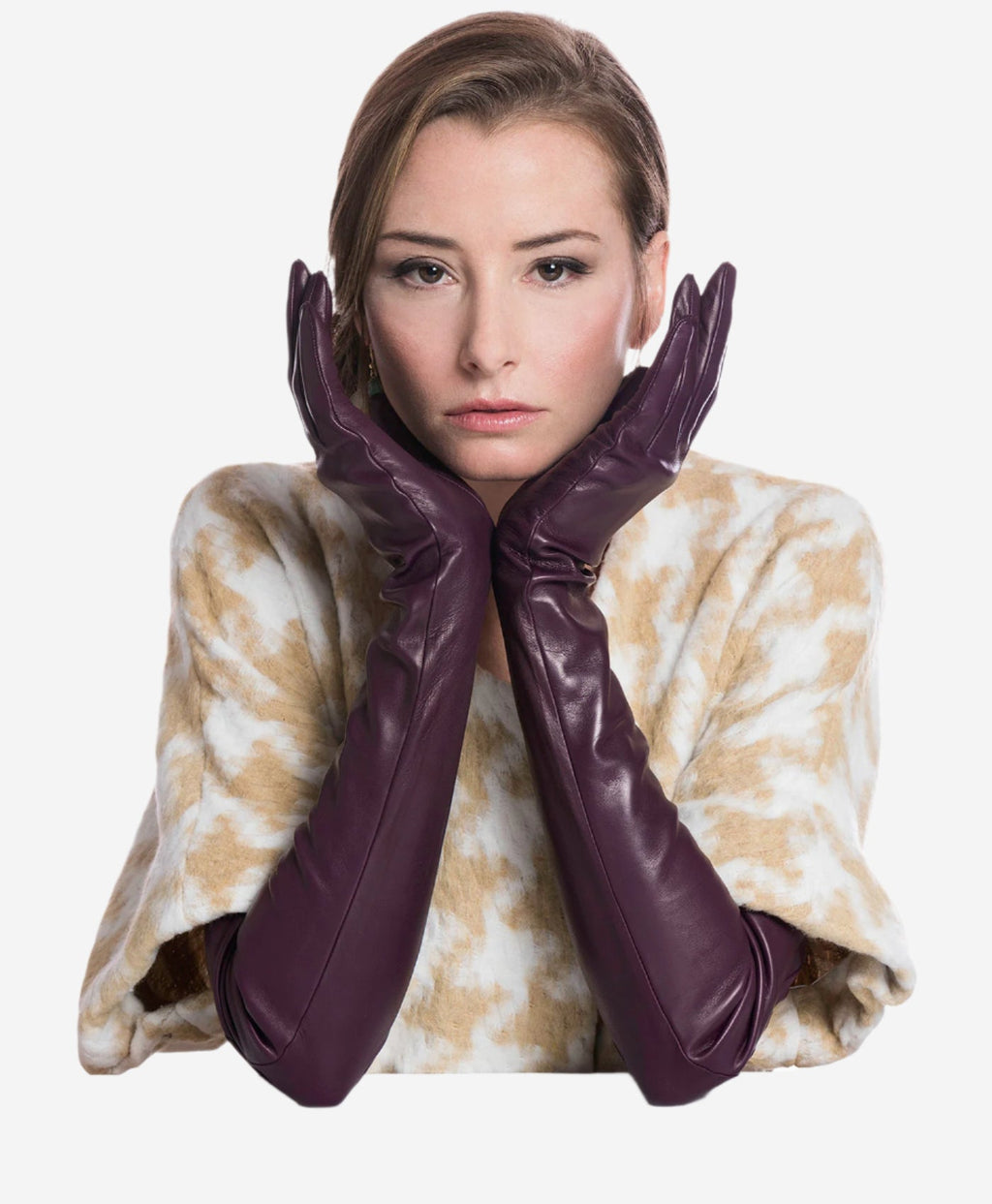 FS15W16 (black/grape) - Italian silk lined opera leather gloves 16-button length
