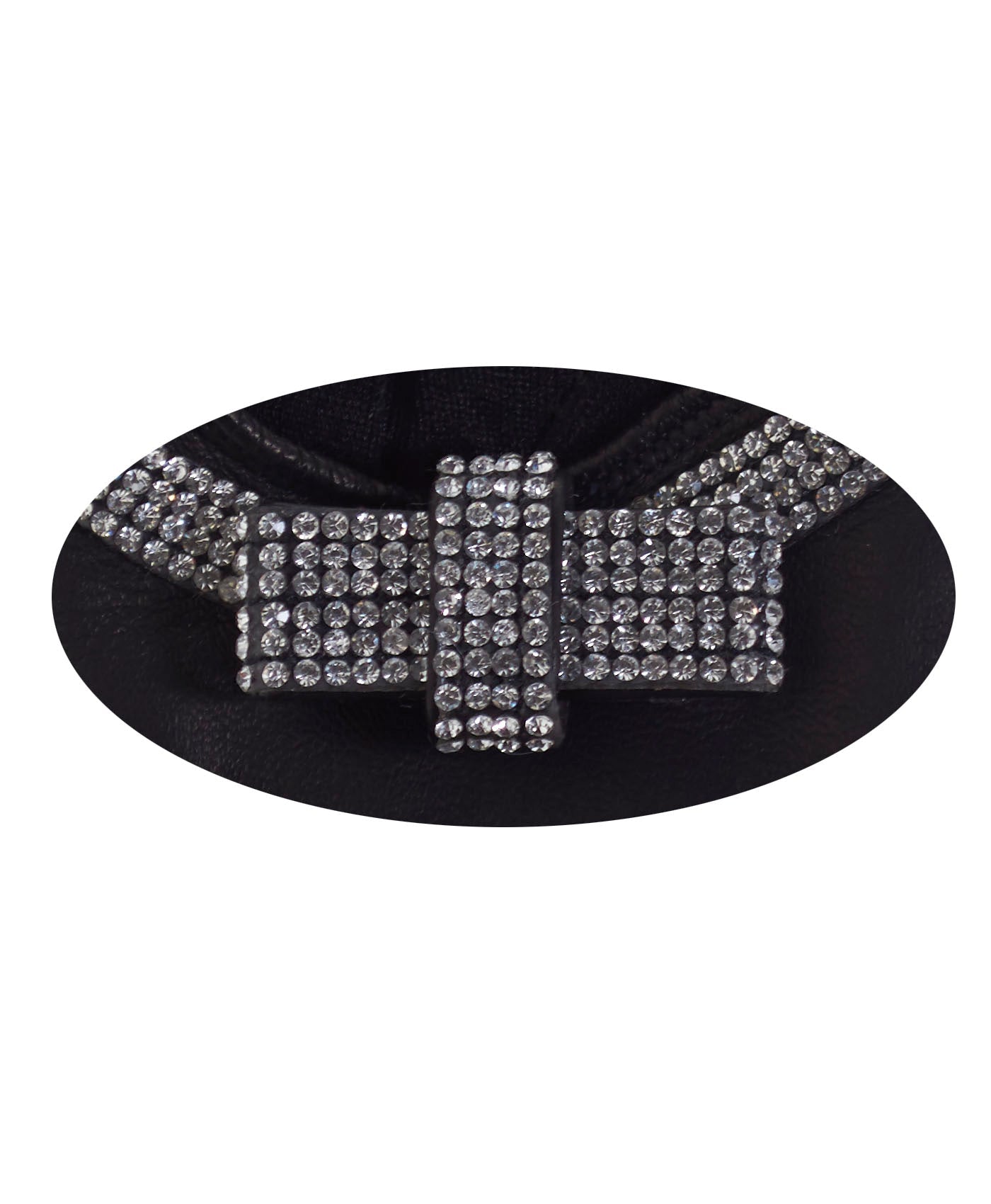 FS4321 (black) - Women's Italian silk lined leather gloves with Swarovski crystal bow