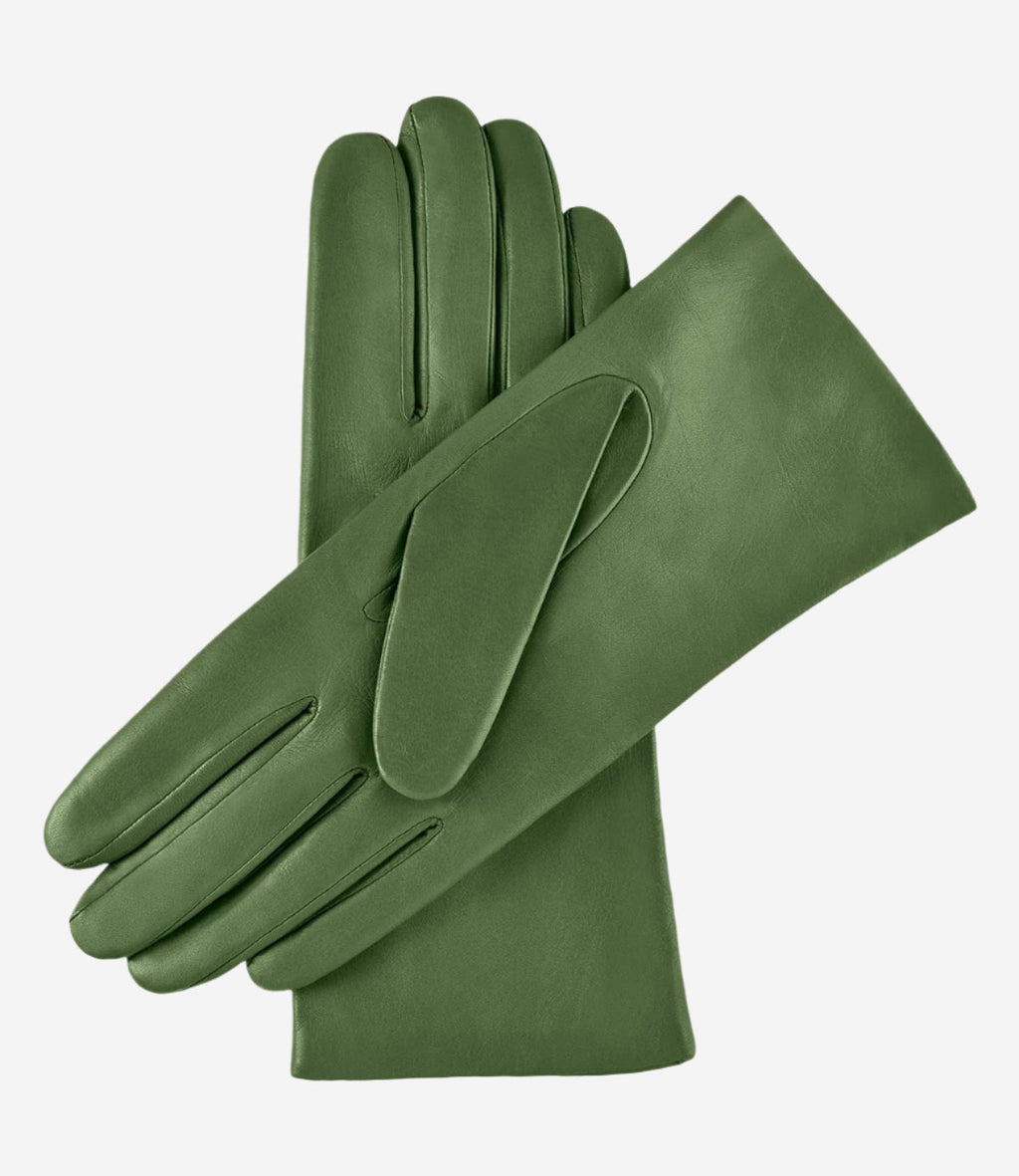 Isabella (green) - Italian lambskin leather gloves with cashmere lining
