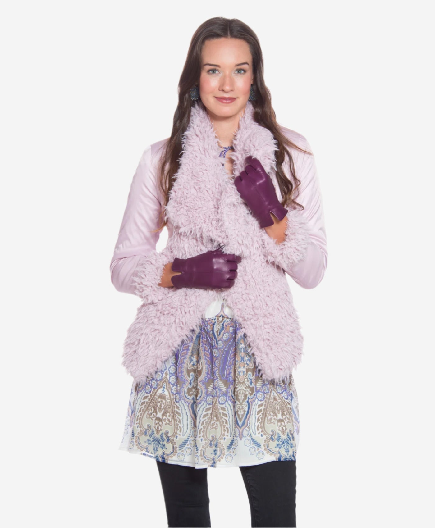 Margherita (eggplant) - Italian lambskin leather gloves with cashmere lining